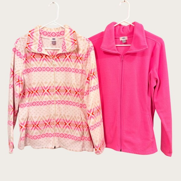 Lot of 2 Old Navy Womens Full Zip Fleece Jacket Fuchsia Pink Print Size Large - Picture 1 of 7